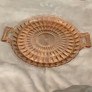 Intricate Pink Glass Serving Tray Depression ware